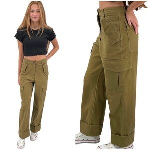 H&M Cargo Pants Ankle Length Thick Cotton Twill Dark Khaki Green | 0 25" Waist